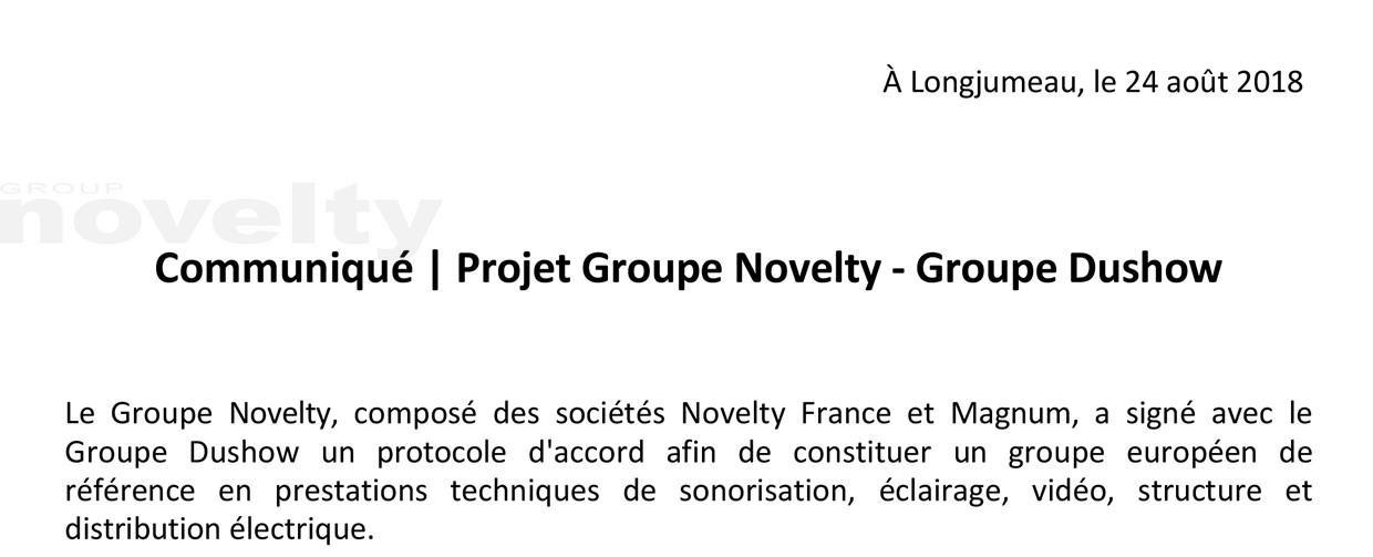 Visuel Communiqué | Projet Groupe Novelty - Groupe Dushow